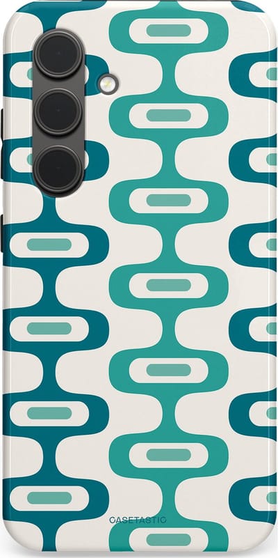 Casetastic hoesje geschikt voor Samsung Galaxy S24 - Dubbellaagse bescherming - Vormen vibe - Fashion Case - Wit Petrol Lichtgrijs Mintgroen