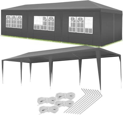 Feesttent Paviljoen - Partytent Outdoor - Feestelijke Gelegenheid - Afneembare Zijpanelen - 9x3 Meter - Grijs