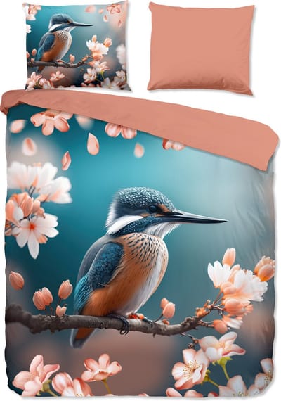 Good Morning dekbedovertrek ijsvogel met bloemen - 2 persoons 200x200/220 cm - Multi - 100% Katoen renforc�