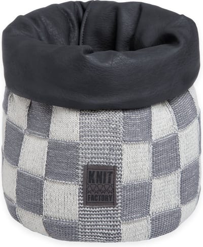 Knit Factory Gebreide Mand - Keuken Opbergmand - Plantenmand Block - Ecru/Med Grey - 25 cm