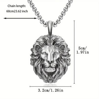 Nivard Ketting - Heren - Staal - Nep zilver - Met Hanger - Leeuw