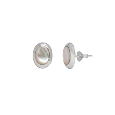 Zilveren oorstekers - ovaal met natuursteen - 37x26x3mm