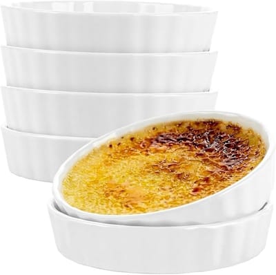Set van 6 Crème Brûlée Schalen, 12.7x2.5cm Keramische Bakvorm voor Soufflé, Quiche en Muffins, 240ml Inhoud