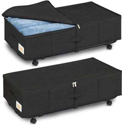 Onderbed Opberging met Wielen - Set van 2 Opvouwbare Opbergdozen voor Kleding - 50 Liter Capaciteit, Zwart