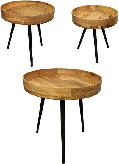 Bijzettafels - bijzettafel rond - bijzettafel metaal met hout - set van drie - bijzettafeltjes woonkamer