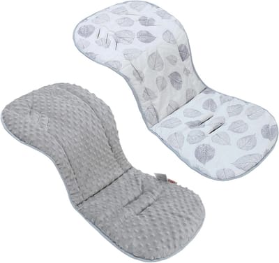 Kinderwagen Stoelvoering - Zitkussen Baby - Comfortabel Reizen - Omkeerbaar Ontwerp - 37x80cm - Grijze Bladeren