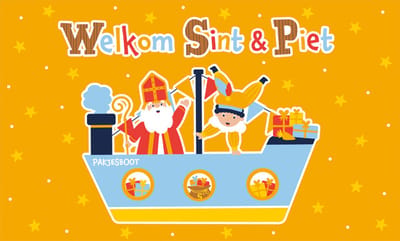 LUQ – Gevelvlag Sint & Piet – 150x90cm – XXL Polyester Vlag – Feestdecor Binnen & Buiten Versiering – Direct Ophangen