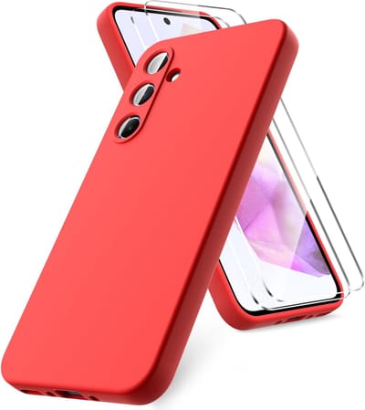 Hoesje geschikt voor Samsung Galaxy A35 hoesje zacht siliconen - met gehard glas screenprotector - 2 stuks - Arara backcover - Rood