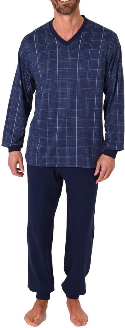 Herenpyjama lange mouw met manchetten in elegante ruitjeslook - 212 101 90 409