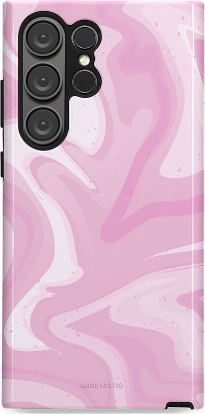Casetastic hoesje geschikt voor Samsung Galaxy S23 Ultra - Dubbellaagse bescherming - Zoet Roze Marmer - Fashion Case - Lichtroze Wit