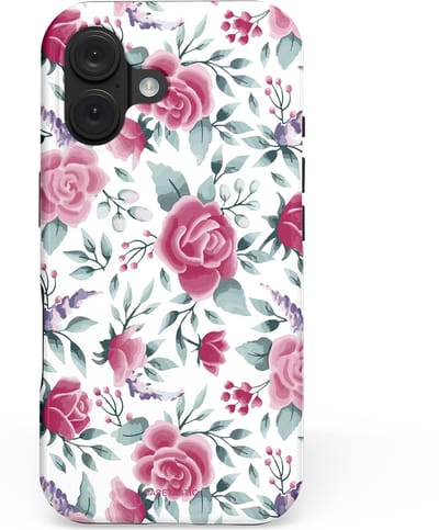 Casetastic hoesje geschikt voor Apple iPhone 16 - MagSafe - Dubbellaagse bescherming - Paarse Bloem Pracht - Fashion Case - Wit Lichtgrijs Lichtroze Lila