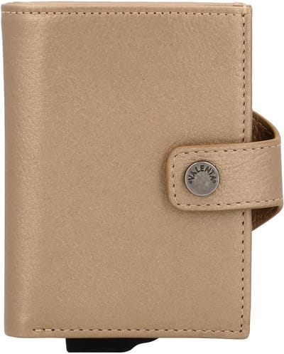 Valenta - Echt Leren Portemonnee - Pasjeshouder Uitschuifbaar - Beige Zandkleur Metallic - max 12 pasjes, briefgeld en muntgeld - RFID NFC - incl. Luxe Cadeaubox