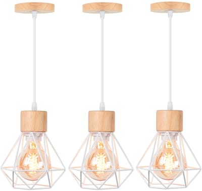Set van 3 Industriële Hanglamp Diamant E27 Kroonluchter Vintage voor Slaapkamer Woonkamer Wit