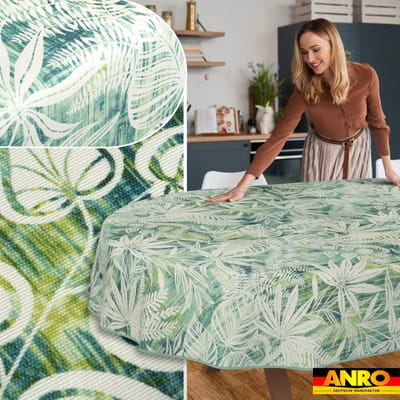 ANRO Tafelkleed Bladeren Beige Ovaal 160x140cm Met sierband Afwasbaar Waterafstotend Binnen & Buiten
