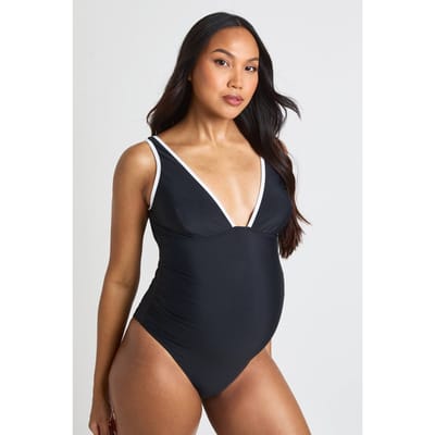 boohoo Dames Zwangerschaps Badpak Met Contrasterende Plunge Hals | Zwart | Maat: 44