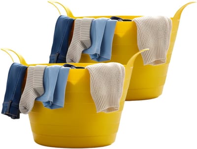 Excellent Houseware Flexibele wasmand - 2x - geel - 30 liter - kunststof - 54 x 37 cm - met handvatten