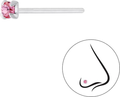 Joy|S - Zilveren petit neuspiercing kristal rond 2.5 mm roze 2 stuks