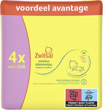 Zwitsal Billendoekjes Sensitive 4 pakken x 57 = 228 doekjes