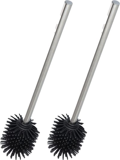 Zeller Toiletborstel - 2x stuks - los - hygienisch silicone - RVS steel - D7.5 x H40 cm - WC borstel