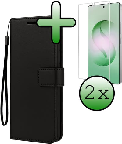 Hoesje Met 2x Screenprotector - Geschikt voor Samsung Galaxy S26 Ultra - Luxe Pasjeshouder - Bookcase Portemonee - Flip Case - Kunstleer Book Case - Flipcase Hoes - Book Cover - Walletcase - Portemonneehoes - Zwart