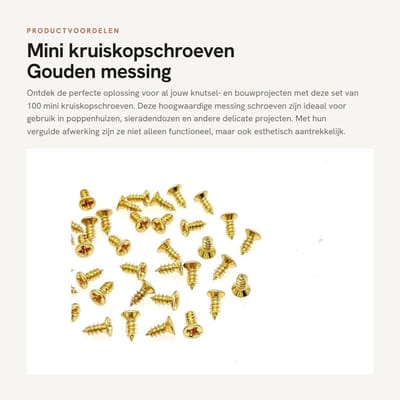 Dailygoods- Schroeven 100 stuks - M2x5 mm - Messing/verguld - Kruiskop/platte kop - Zelftappend - Roestbestendig - Mini Schroeven