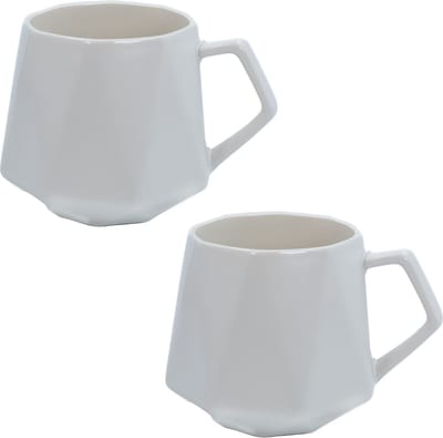 Intirilife 2x Koffiekopje met fijne afwerking in het Wit, inhoud van 350 ml - 13 x 10.5 x 9.2 cm - Theekopje met handvat, drinkbeker voor koffie, thee, melk, cacao en nog veel meer