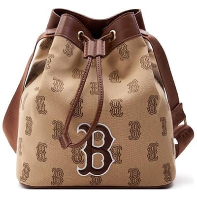 Sac seau en toile à cordon de serrage avec imprimé lettres florales classique MLB pour femme Marron 7ACRM063N-43BGD Brown,Small beige