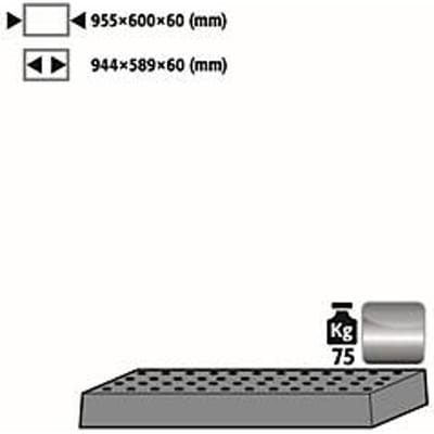 Geperforeerd plaatinzetstuk standaard voor asecos veiligheidskasten van de serie UB90, roestvrij staal 1.4301, B 955 x D 600 x H 60 mm, tot 75 kg