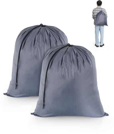 Dailygoods - OTraki Waszakken voor op reis, 2 stuks, waszakken voor de vuile was, opvouwbare opbergzak, scheurbestendig, voor speelgoed, camping, vakantie, studentenhuis, 50 cm x 60 cm, grijs
