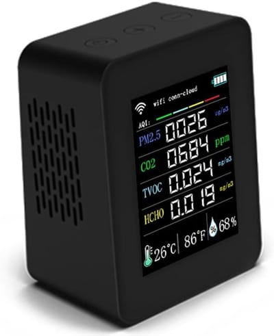 Luchtkwaliteitsmeter - Tester CO2 TVOC - Binnenklimaat Monitoren - 7-in-1 Metingen - 2.8 inch Display - Zwart