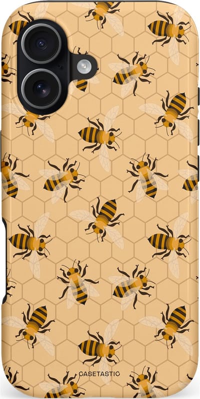 Casetastic hoesje geschikt voor Apple iPhone 17 - MagSafe - Dubbellaagse bescherming - Zomer Bijen Look - Fashion Case - Beige Perzik