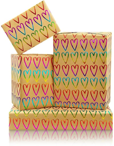 Dailygoods- Inpakpapier Rol - Regenboogkleur Hartinpakpapier - Cadeaupapier Verjaardag - Bruiloft - Jubileum - Valentijnsdag - 43 x 300 cm