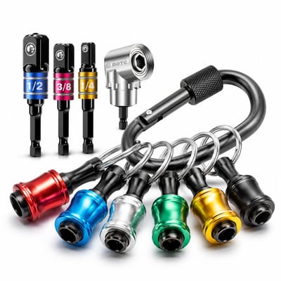 BOTC Bithouder set - Set van 10 - Sleutelhanger - Bithouder - 1/4”&3/8”& 1/2” zeskantige schacht - 105° Haakse boorkop - Magnetische bithouder