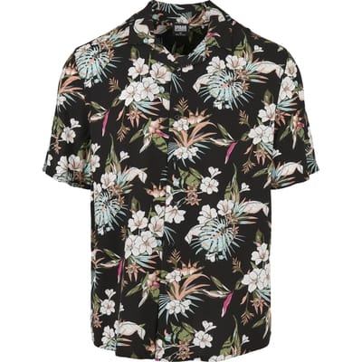 Urban Classics - Viscose AOP Resort Overhemd - XL - Zwart