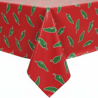 Protecttable - Rond Mexicaans tafelzeil Chiles groen op rood ⌀118cm - Tafelkleed Afwasbaar - Kunststof