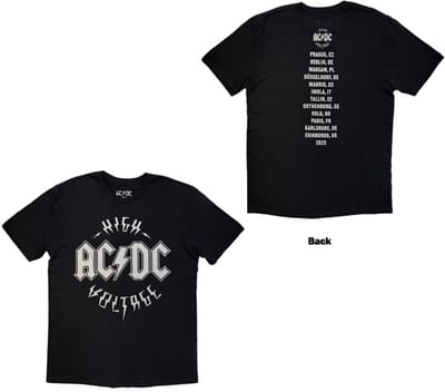 AC/DC - Silver High Voltage EU Tour '25 Heren Tshirt - L - Zwart