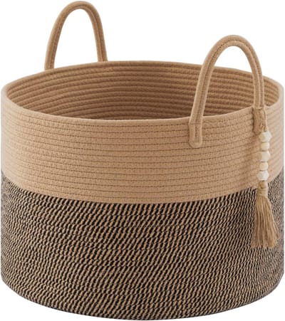 Grote Woven Opbergmand voor Speelgoed en Wasgoed, Katoenen Rope Mand met Handvat, 65L, Bruin Mengsel