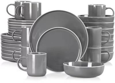 Belviano Serviesset - 32 delig - 8 persoons - Grijs - Dinerborden - Bordenset - Diepe borden - Ontbijtborden - Servies - Keukenservies