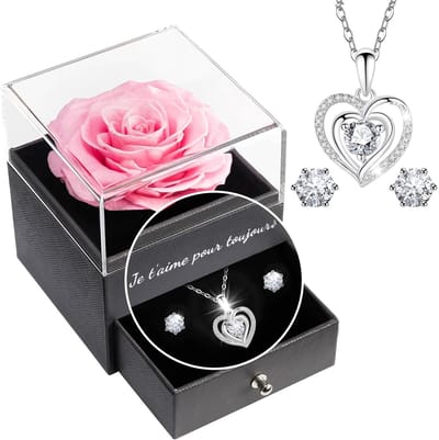 Dailygoods- Geconserveerde Rozen - Echte Roos - Sieradenset - Cadeau voor Vrouwen - Jubileumcadeau - Duurzame Schoonheid - Uniek Juwelendoosje - Bloem