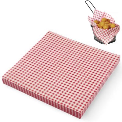 Papier sulfurisé pour snacks et frites, motif à carreaux, 500 pièces, 306x305 mm, Hendi 678176