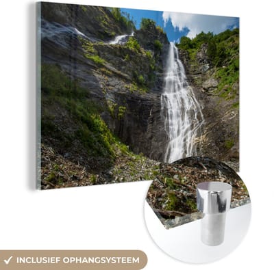® Glasschilderij 180x120 cm - Schilderij acrylglas - Wilde waterval in het berglandschap van het Nationaal park Hohe Tauern - Foto op glas - Muurdecoratie woonkamer - Wanddecoratie slaapkamer - Schilderijen