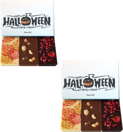 Halloween Chocoladecadeau - Set van 2 chocolade dozen - Fairtrade chocolade - Brievenbuspakket - Handgemaakte chocolade - Natuurvriendelijke geschenkdoos