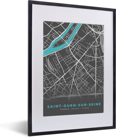 Fotolijst incl. Poster - Saint-Ouen-sur-Seine - Frankrijk - Plattegrond - Kaart - Stadskaart - 30x40 cm - Posterlijst