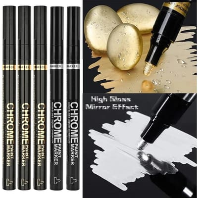 5/1 stuks Chrome Pen Marker Spiegel Waterbestendige Verf Reparatie voor Rots Keramiek Glas Metallic Goud/Zilver 2mm Punt