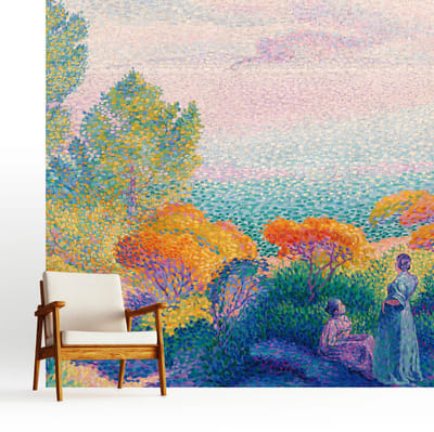 Wallfluent Zelfklevend Behang - Kustlandschap Zelfklevend fotobehang - 250x250 cm - Blauw Zelfklevend Behang - Herpositioneerbaar - Voor de woonkamer, voor het kantoor, voor de slaapkamer Zelfklevend Behang