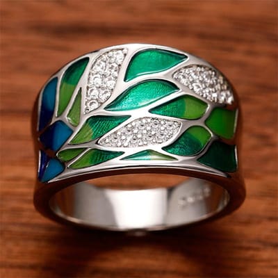 Huitan Boheemse Stijl Groen Blad Emaille Ring voor Vrouwen Charmante Dames Ringen Dansfeest Chique Verjaardagsmeisje Cadeau Mode Sieraden 9 white