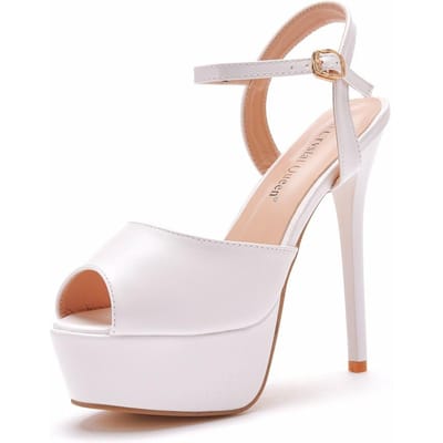 Sandalen met hoge hakken met visbek, dunne hak, witte trouwschoenen, Sandalen met hoge hakken met visbek, dunne hak, witte trouwschoenen 40 white