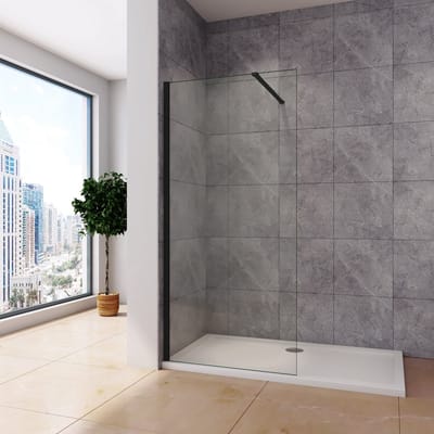 Inloopdouche 140x200cm zwart + N-vorm 90cm Stabilisatiestang,8mm NANO EasyClean veiligheidsglas