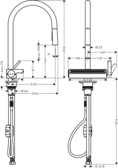 Hansgrohe M81 - Aquno Select 170 keukenkraan met uittrekbare sproeikop en waterval, mat zwart 73837670