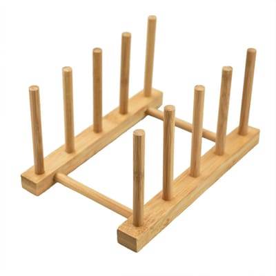 Thijox - 4-Sleuven Bordendroogrek van Bamboe - Multifunctioneel Keukenrek voor Borden, Snijplanken, Pannendeksels & Kopjes - Afdruipstandaard voor Kas